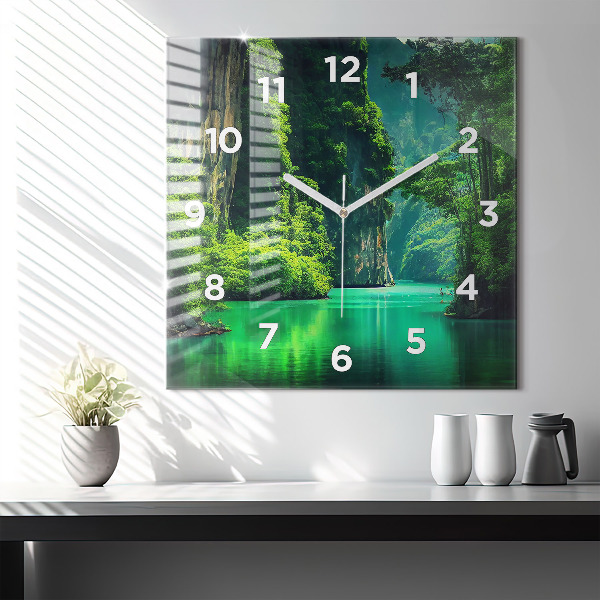 Square glass wall clock Thailand's natural landscape