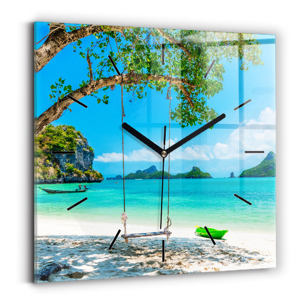 Square glass wall clock Sunny island Thailand