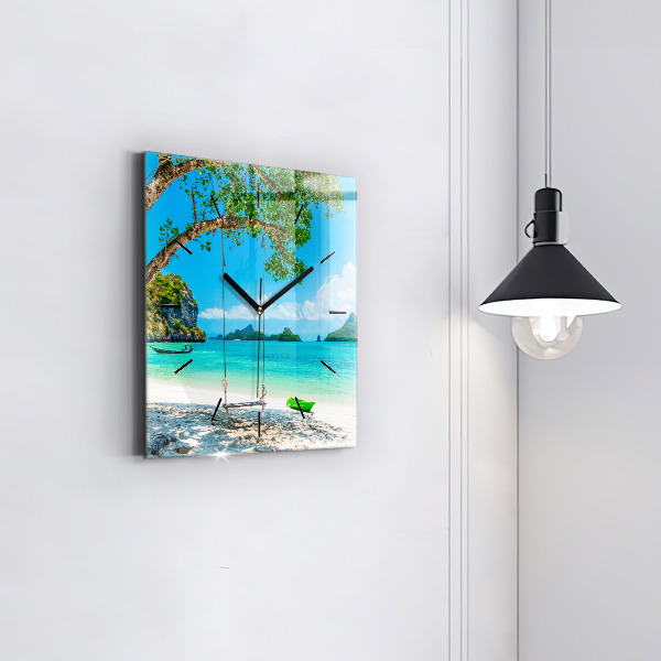 Square glass wall clock Sunny island Thailand