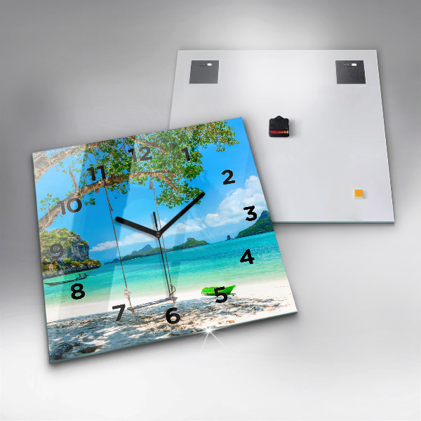 Square glass wall clock Sunny island Thailand