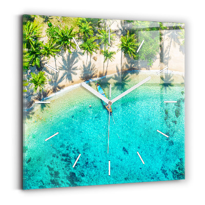 Square glass wall clock Tropical beach Koh Tao