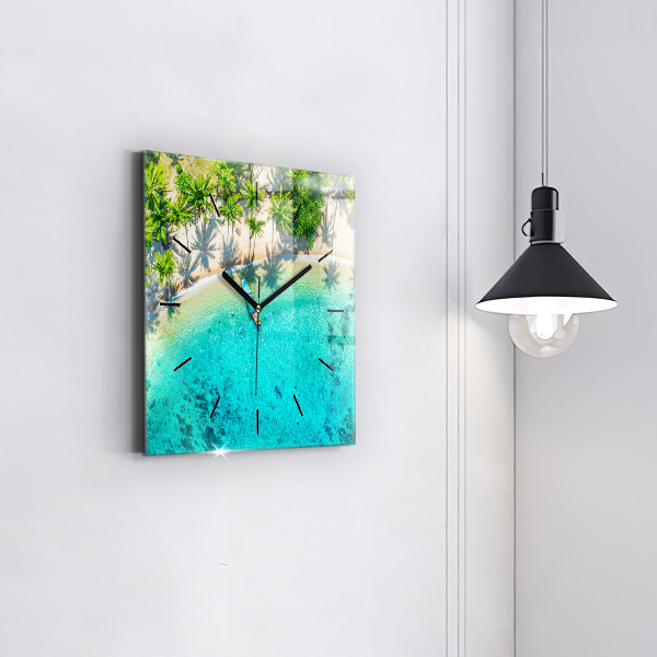 Square glass wall clock Tropical beach Koh Tao