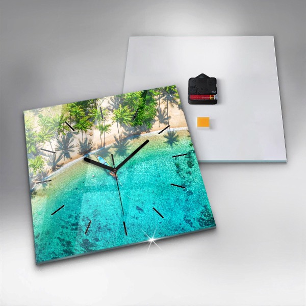Square glass wall clock Tropical beach Koh Tao