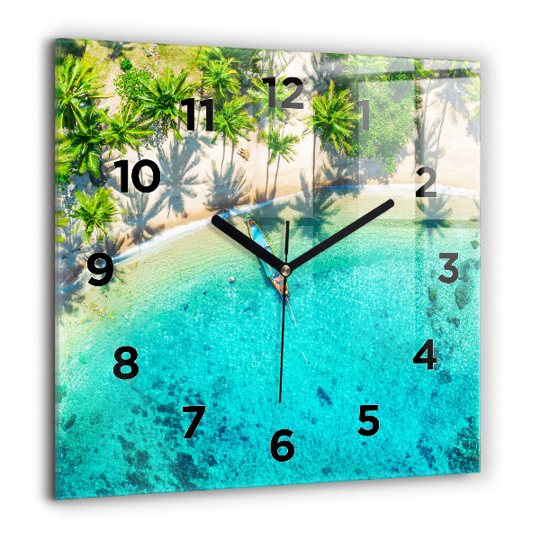 Square glass wall clock Tropical beach Koh Tao