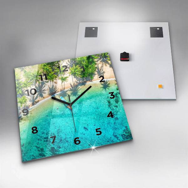 Square glass wall clock Tropical beach Koh Tao