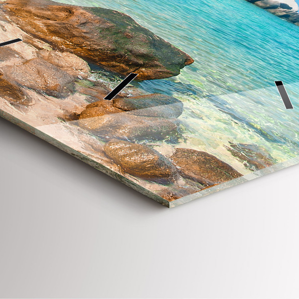 Square glass wall clock Beautiful beach in Thailand