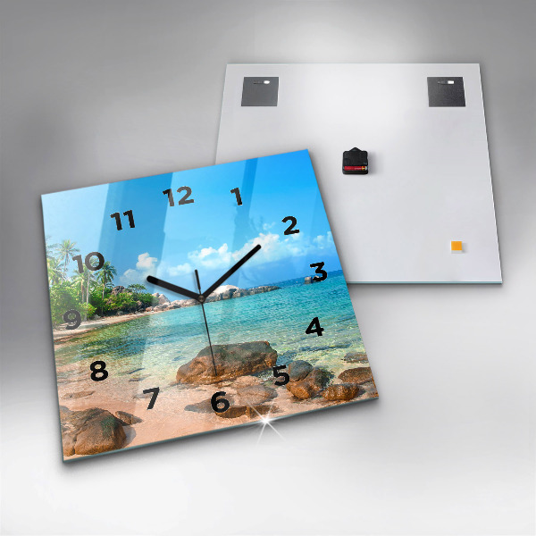 Square glass wall clock Beautiful beach in Thailand