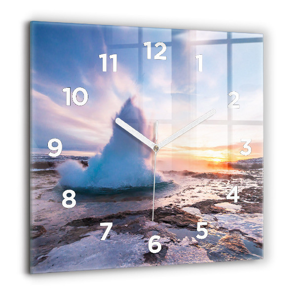 Square glass wall clock Geyser on the island of Iceland