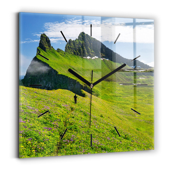 Square glass wall clock Hornstrandir Reserve Iceland