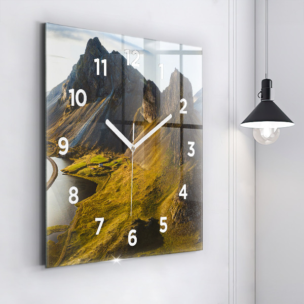 Square glass wall clock Road in Iceland