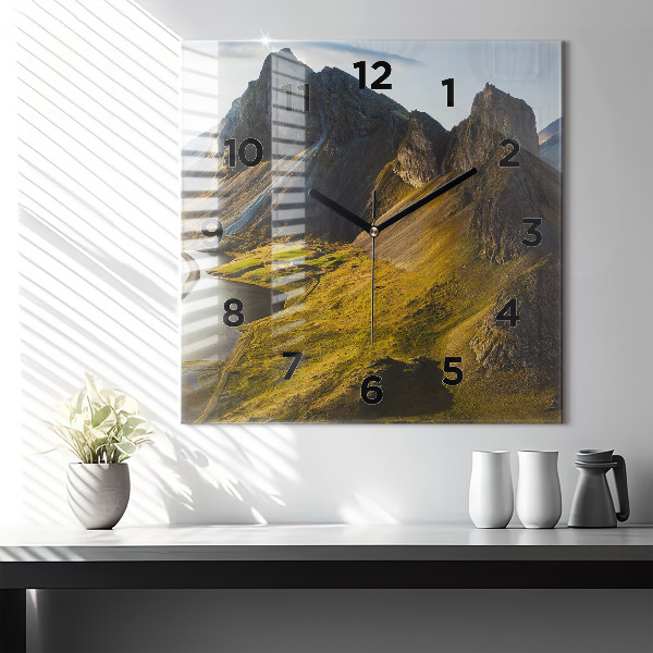 Square glass wall clock Road in Iceland