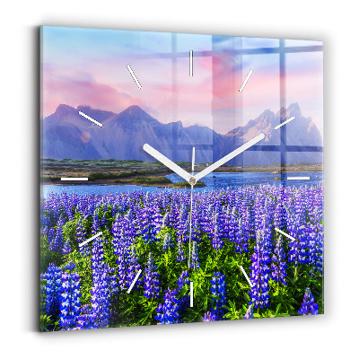 Square glass wall clock Mountain view Iceland