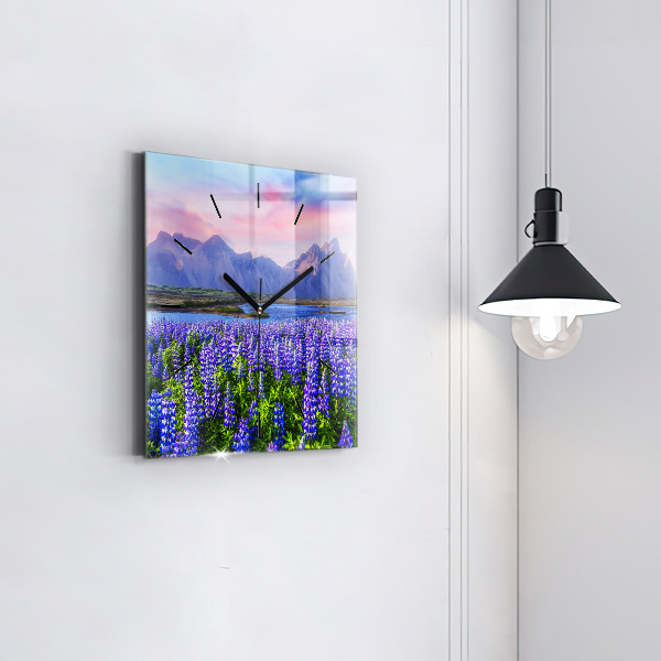 Square glass wall clock Mountain view Iceland