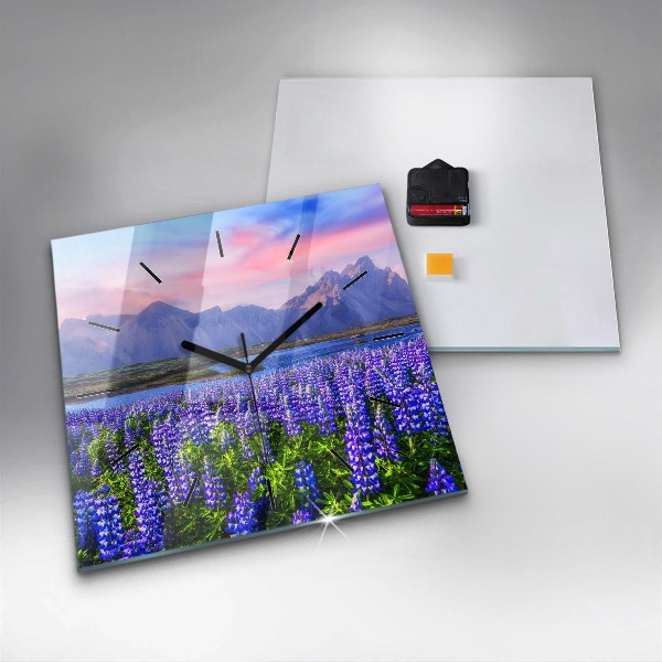 Square glass wall clock Mountain view Iceland