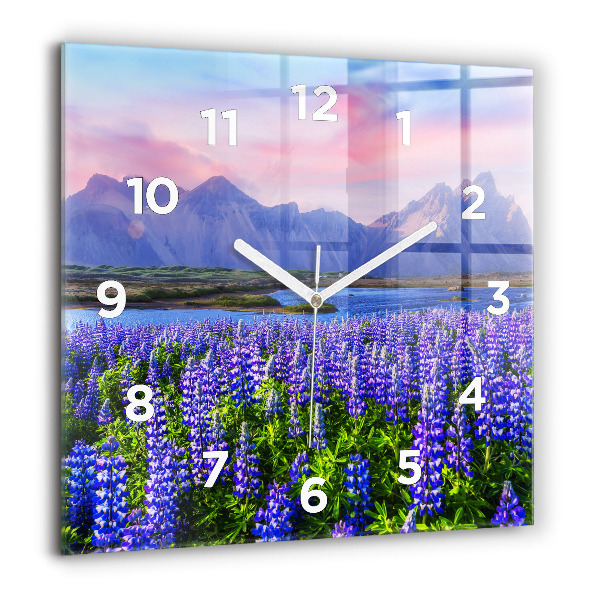 Square glass wall clock Mountain view Iceland