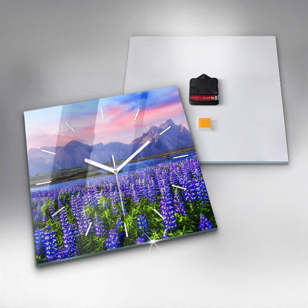 Square glass wall clock Mountain view Iceland