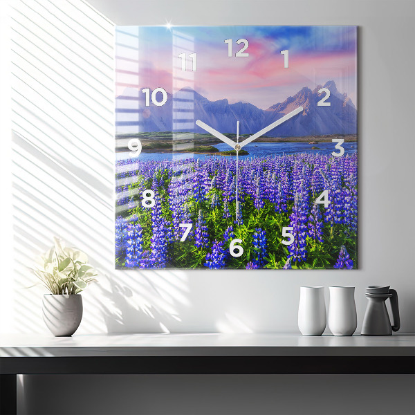 Square glass wall clock Mountain view Iceland