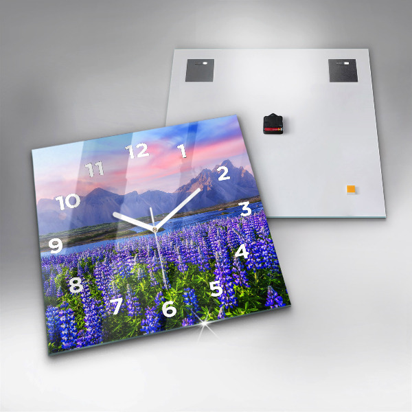 Square glass wall clock Mountain view Iceland