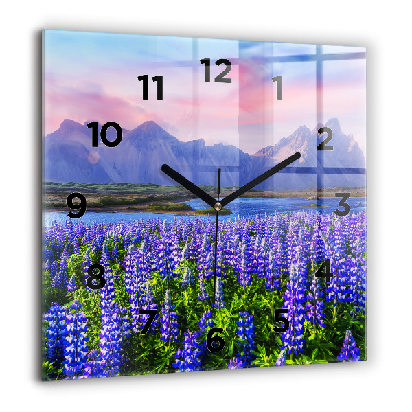 Square glass wall clock Mountain view Iceland