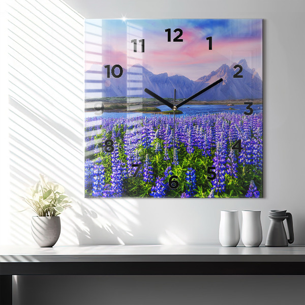 Square glass wall clock Mountain view Iceland