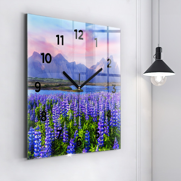 Square glass wall clock Mountain view Iceland