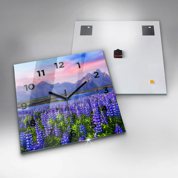 Square glass wall clock Mountain view Iceland