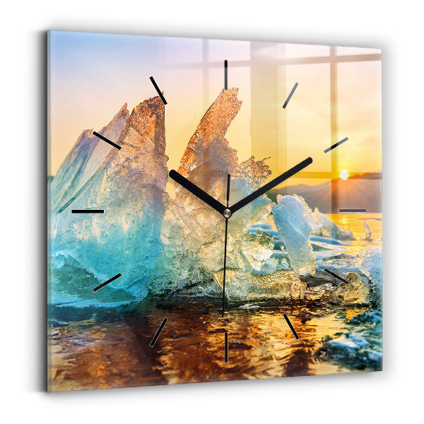 Square glass wall clock Iceberg and sunrise