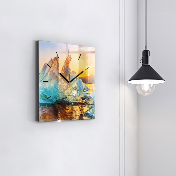 Square glass wall clock Iceberg and sunrise