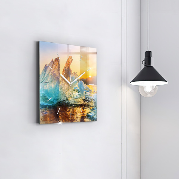 Square glass wall clock Iceberg and sunrise