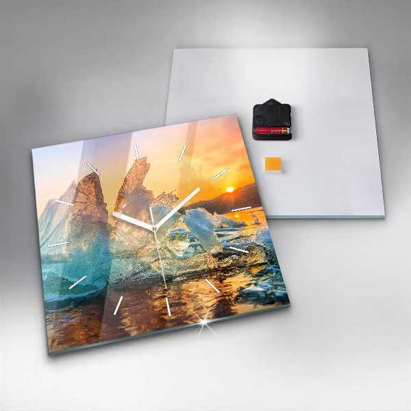 Square glass wall clock Iceberg and sunrise