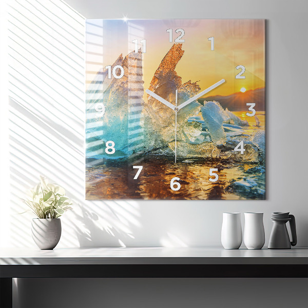 Square glass wall clock Iceberg and sunrise