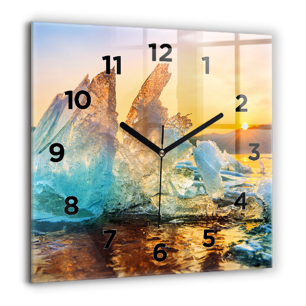 Square glass wall clock Iceberg and sunrise