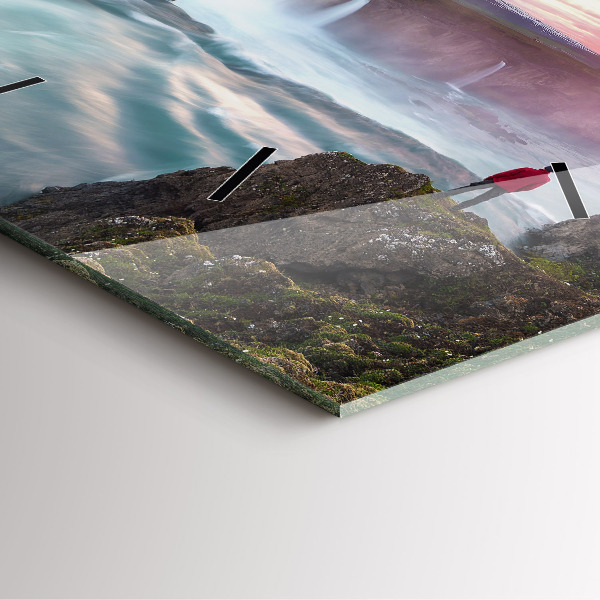 Square glass wall clock Landscape with a waterfall