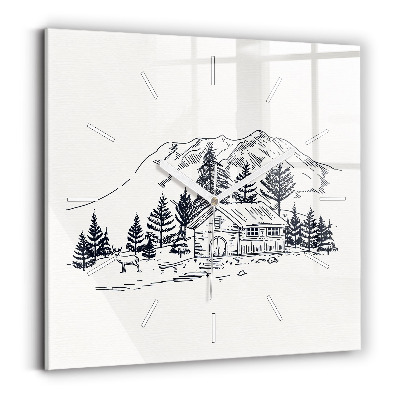 Square glass wall clock Cartoon town