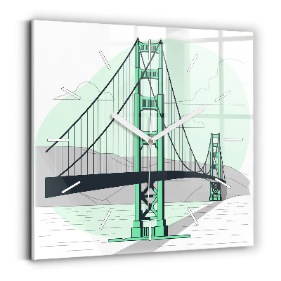 Square glass wall clock Green Bridge
