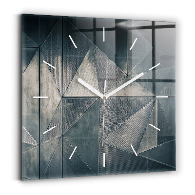 Square glass wall clock Metal abstract triangles