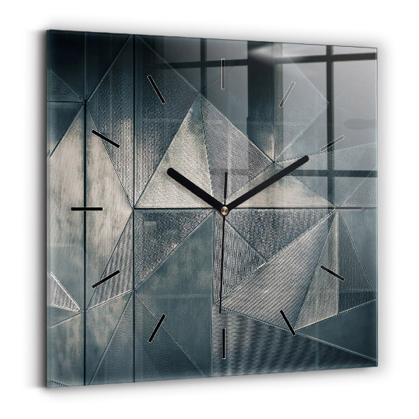 Square glass wall clock Metal abstract triangles