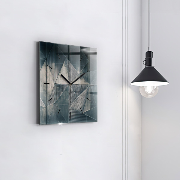 Square glass wall clock Metal abstract triangles