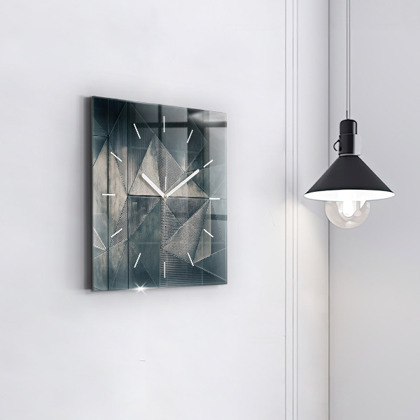 Square glass wall clock Metal abstract triangles