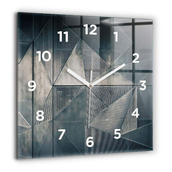 Square glass wall clock Metal abstract triangles