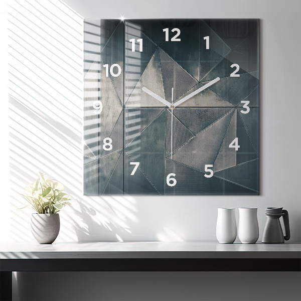 Square glass wall clock Metal abstract triangles
