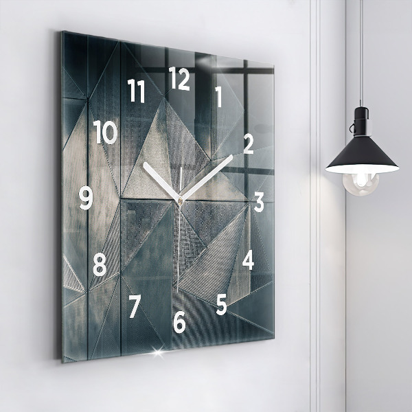 Square glass wall clock Metal abstract triangles