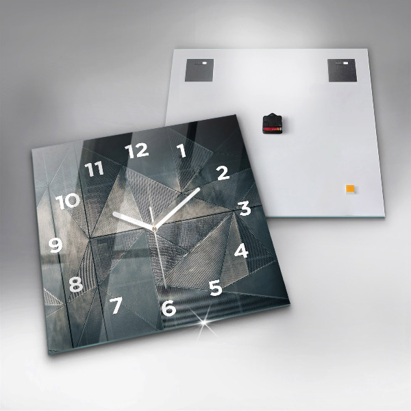 Square glass wall clock Metal abstract triangles