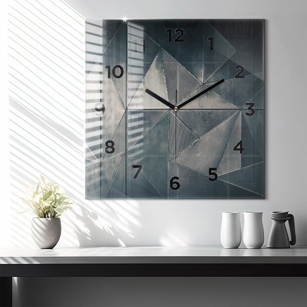Square glass wall clock Metal abstract triangles