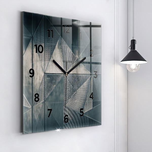 Square glass wall clock Metal abstract triangles