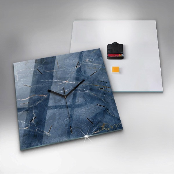 Square glass wall clock Blue marble texture
