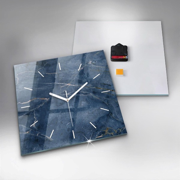 Square glass wall clock Blue marble texture