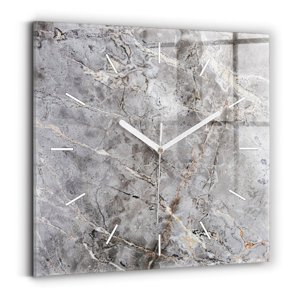 Square glass wall clock Gray granite marble