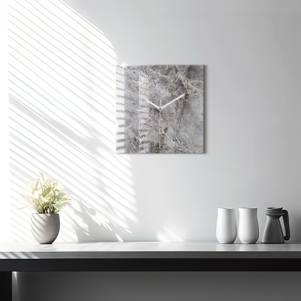 Square glass wall clock Gray granite marble