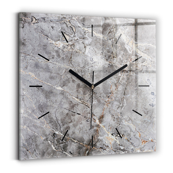 Square glass wall clock Gray granite marble